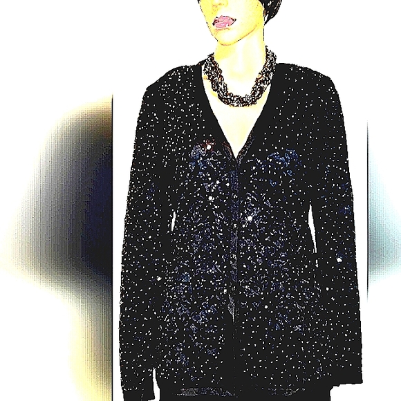WOW! St John Evening 6 4 Black Hundreds Swarovski Crystals & Buttons Skirt Suit - Picture 2 of 13